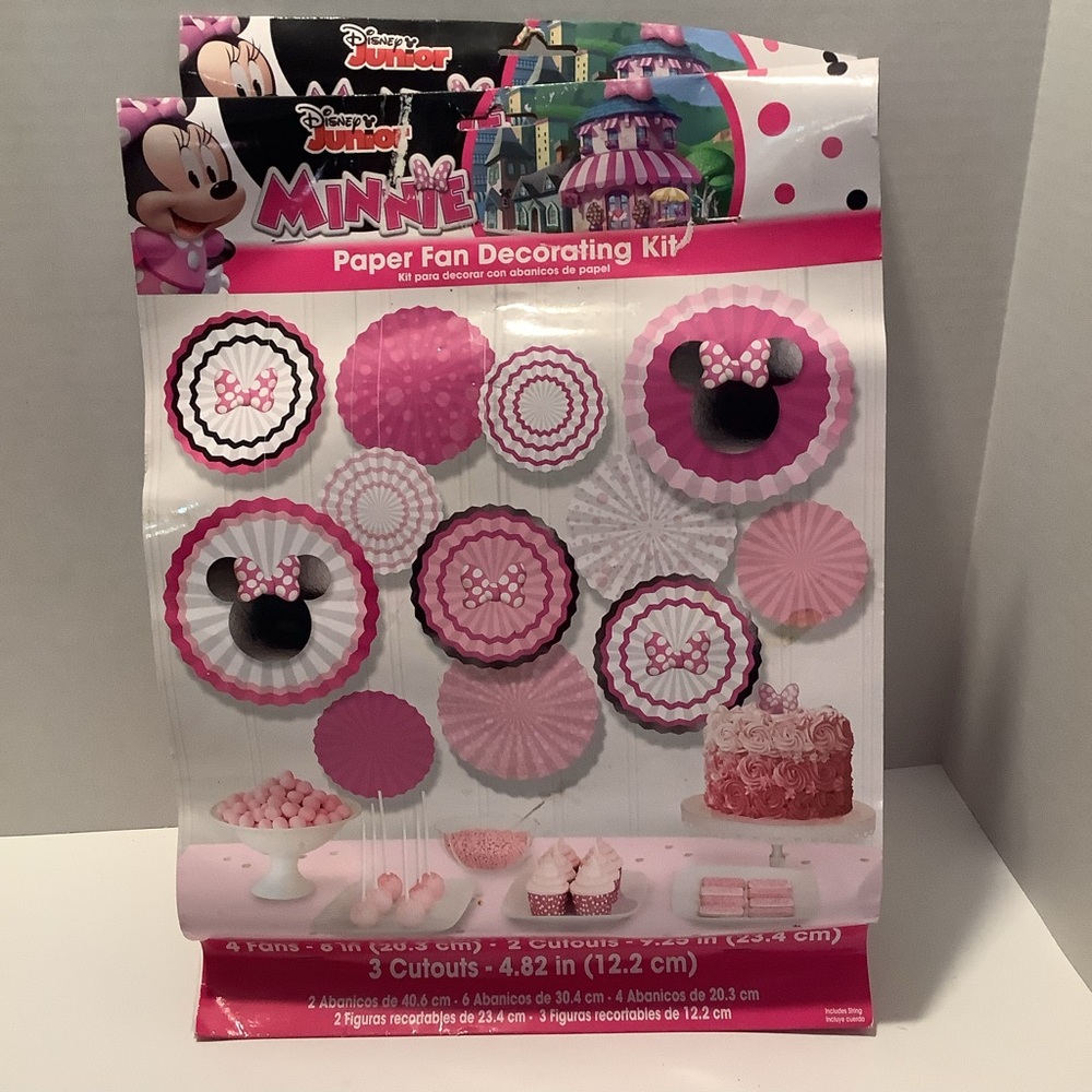 Disney Minnie Mouse Paper Fan Decorating Kit - Pink and Black 2 PK